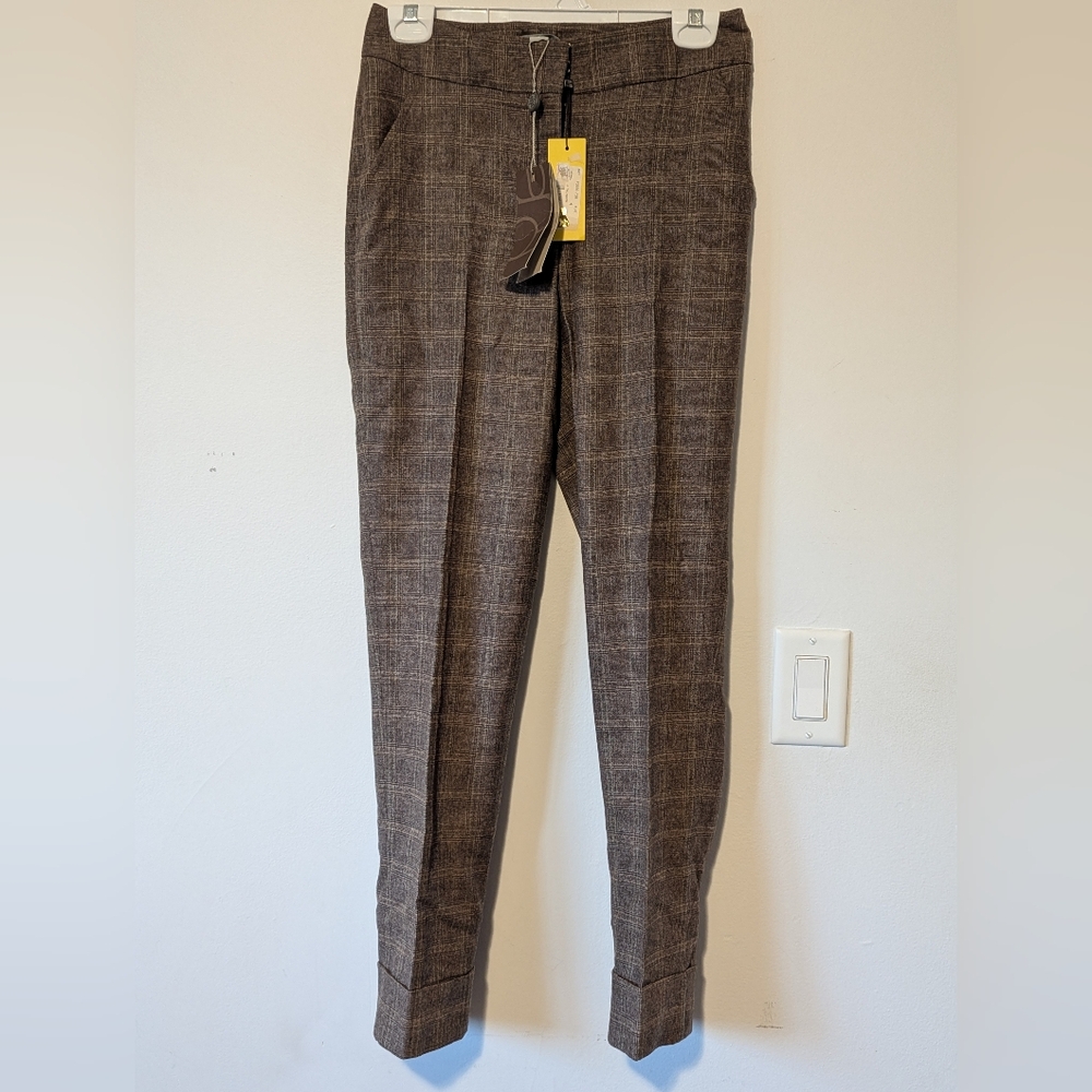 Elegant Brown Plaid Women's Pants